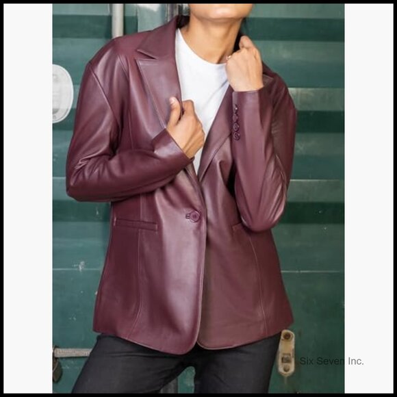 Oversized Lambskin Leather Blazer Women Business Casual Coat - Picture 3 of 7